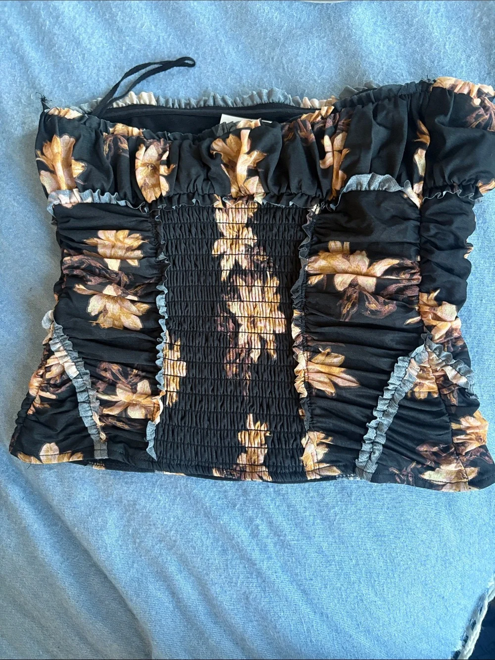 free people floral smocked strapless tube top size small nwot